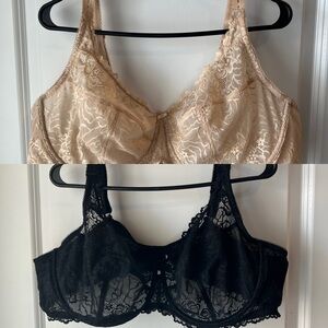 Elegant Lace Underwire Bra Set - Black and Cream bundle. 48D
